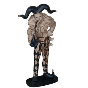 Vintage Joker Court Jester  Figurine Composite Wood Statue Philippines 16"H